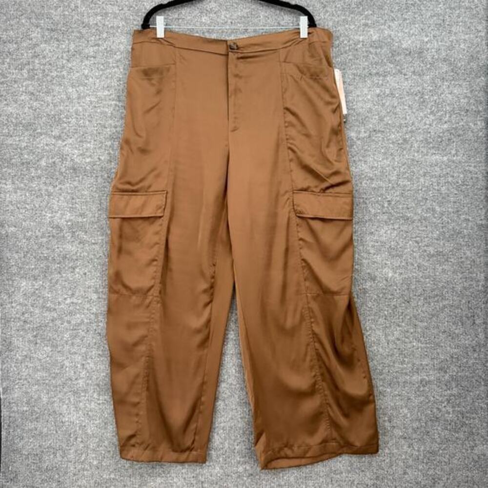 Sofia Vergara Womens Satin Cargo Wide Leg Pants Sz 20 XXL Brown Dressy High Rise